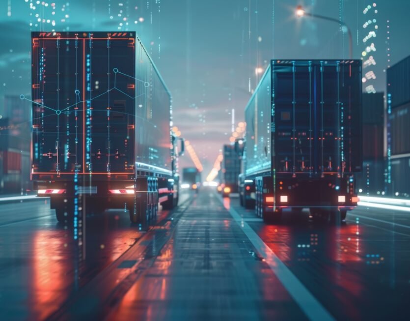 Intelligent logistics network  truck container cargo distribution with ai in import export industry